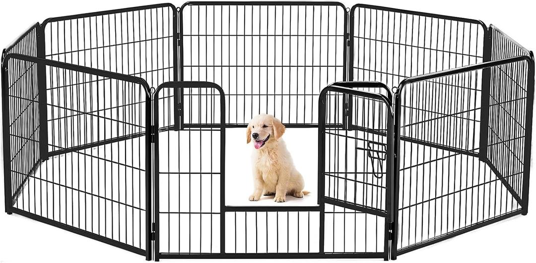 Sweetcrispy Dog Playpen Indoor - Pet Fence Exercise Pen for Yard Gate 8 Panels Foldable Puppy Crates with Doors Metal Dog Pen for Camping, RV, Outdoor, Small/Medium Pets, 24 Height