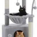 PEQULTI 4-in-1 Cat Tree, 33'' Cat Tower for Indoor Cats with Large Cat Condo, Scratching Post for Cats with Deep Hammock& Cozy Top Perch, Grey