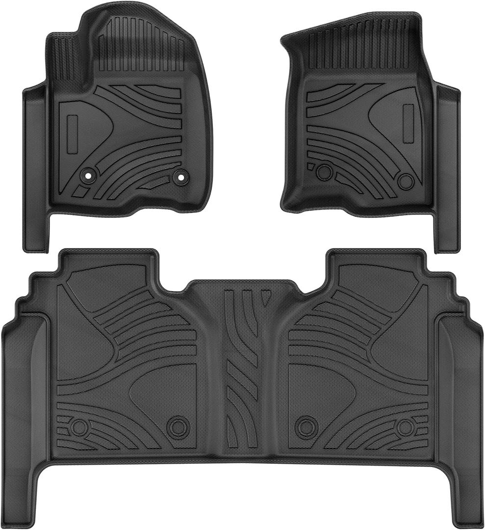 AUTOSAVER88 Floor Mats Fit for 2019-2026 Chevy Silverado 1500/GMC Sierra 1500, Car Mats Fit for 2020-2026 Silverado/Sierra 2500HD/3500HD Crew Cab Floor Liners with Factory Carpeted Storage, Black