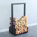 MBQQ Industrial & Rustic Heavy Duty Firewood Log Rack for Home Fire Place Decoration,Indoor Outdoor Wrought Iron Firewood Holders,Lumber Storage Stacking, Black [11.8"D x 24"W x 24"H]