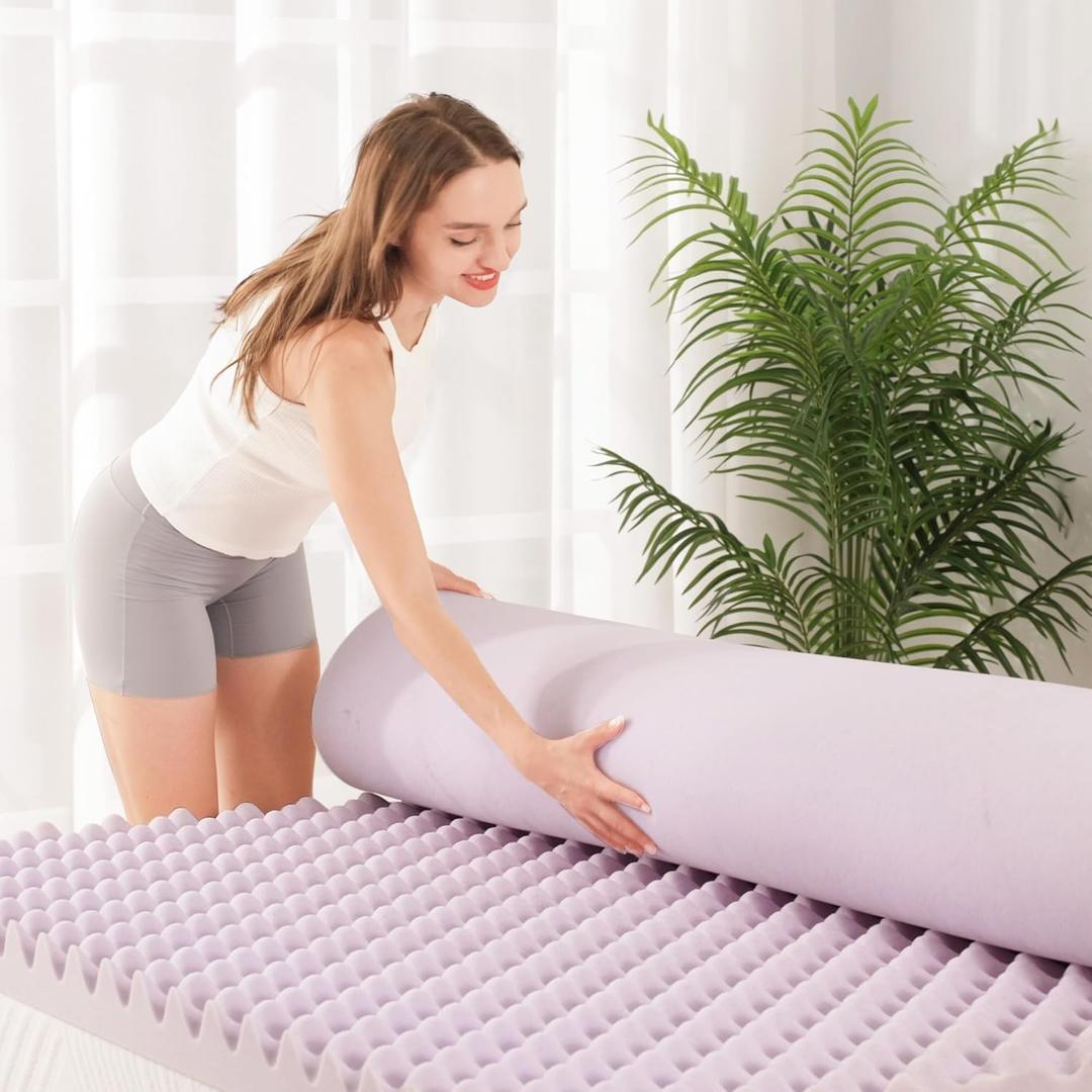 Egg Crate Memory Foam Mattress Topper 2 Inch Queen, Gel Cooling Infused Foam Mattress Topper for Pressure Relief, CertiPUR-US Certified Bed Topper, Purple, 60"80"