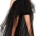 Womens Tulle Skirt Steampunk High Low Irregular Tutu Bustle Skirt Asymmetric Layered Mesh Elastic Waist Dovetail Skirts (Medium, Black)