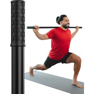 5ft Yoga Stick Made from Natural Bamboo - Stretching Stick for Mobility, Balance, Pilates & Physical Therapy - Exercise Stick with Non-Slip Ends - Includes 20+ Video Tutorials (Abyss Black)