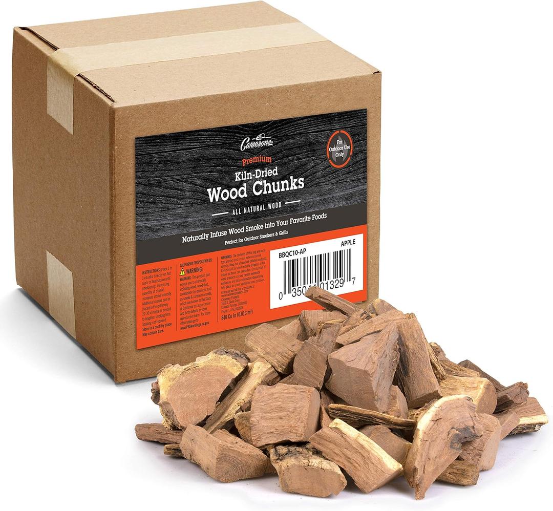 Camerons All Natural Apple Wood Chunks for Smoking Meat -840 Cu. in. Box, Approx 10 Pounds- Kiln Dried Large Cut BBQ Wood Chips for Smoker - Barbecue Chunks Smoker Accessories