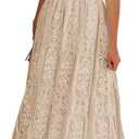 MEROKEETY Women's V Neck Short Sleeve Floral Lace Wedding Dress Bridesmaid Cocktail Party Maxi Dress (Medium, Apricot)