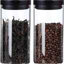 48 Oz Glass Storage Containers with Lids, Glass Jars with Airtight Lids, Wide Mouth Mason Jars, Food Storage Container for Cookie Flour Oat Pasta Tea Coffee Bean Xaao Weeg (Black)