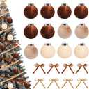 12Pcs Velvet Christmas Balls Ornaments and Ribbon Bows 2.4 Inch Flocked Xmas Tree Hanging Decorations for Holiday Party Wedding Brown Khaki Beige