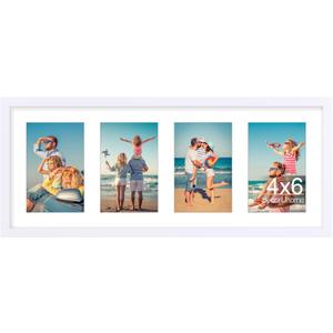 decorUhome 8x20 Picture Frames Collage Wall Decor, Display 4Pcs 4x6 Photos with Mat or 1Pcs 8x20 Unmatted, 4 4x6 Collage Picture Frames for Wall Mounting, White