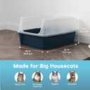 IRIS USA Cat Litter Box XX-Large Open Top with High Sided Walls Tall Scatter Shield Scoop Included Easy Clean Plastic Pan for Big Cats Kittens Multi-Cat Households 30"L x 20"W x 14"H Navy
