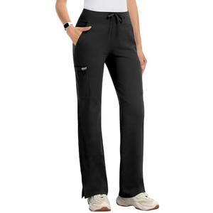 Kecols Yoga Scrub Pants Women High-Rise Straight Leg Uniform Cargo Bottom with Yoga Waistband,5 Pockets & 4-Way Stretch S