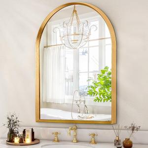 Arched Bathroom Mirror, Wall Mounted Mirror Gold Arch Mirror Aluminum Alloy Frame Bathroom Mirror Living Room, Bedroom, Bathroom and Entryway Large 36"x24"