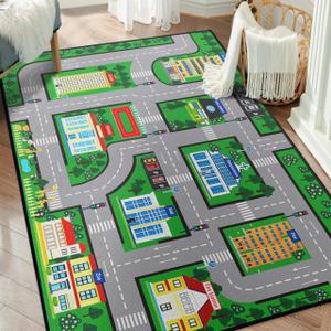 Car Rug Play Mat 59"x39", Car Playmat Carpet for Kids Playroom, Fun Race Track Town City Road Map Traffic Play Rugs, Educational Non-Slip Washable Area Rugs Home Decor for Boys Bedroom