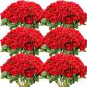 Jexine 50 Pcs Artificial Rose Flower Bulk Realistic Silk Fake Roses with Long Stem Plastic Artificial Flower Bouquet Real Looking for Home Wedding Centerpieces Party Decoration(Red)