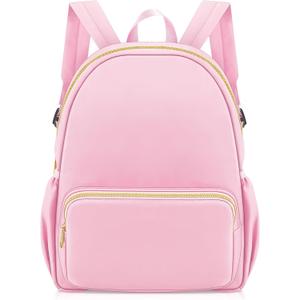 1 Piece Nylon Backpack Kids School Backpack for Toddler Girls Boys Plain Waterproof Preppy Bookbags Travel for Student (Pink)