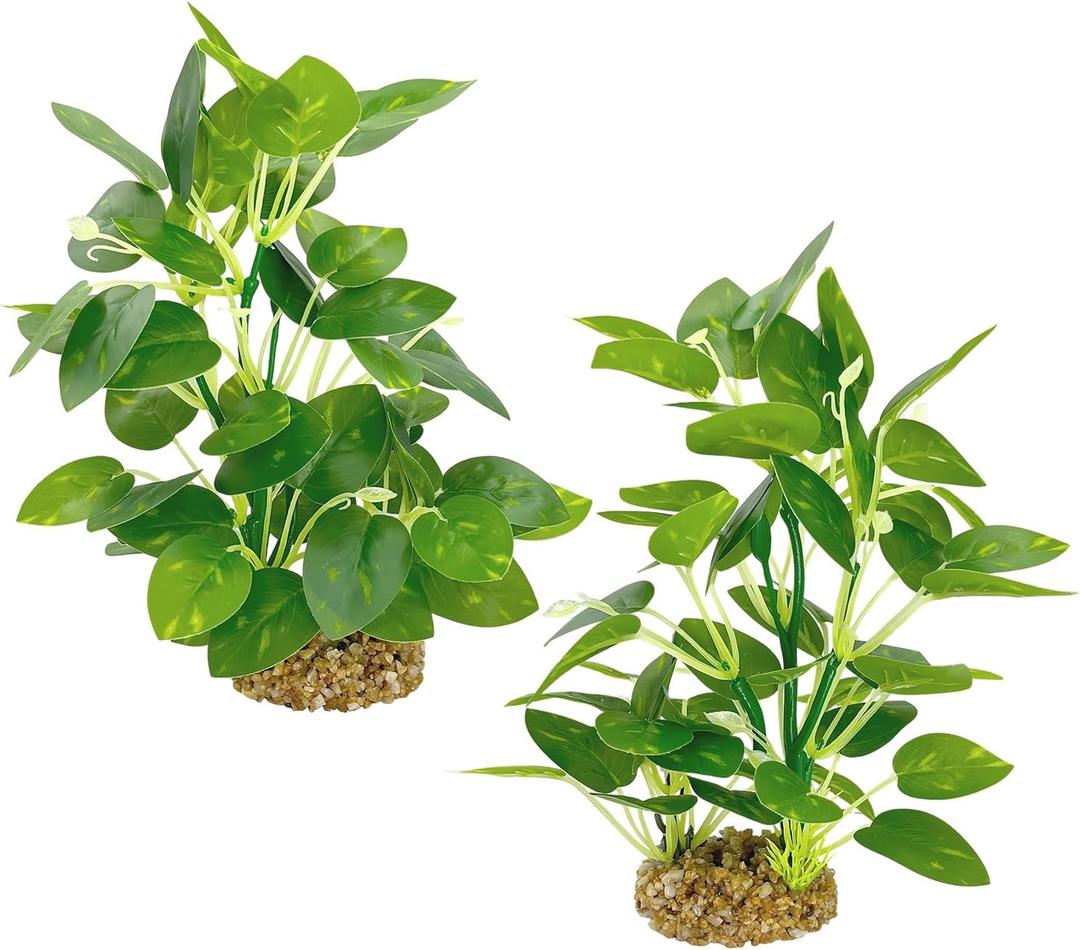 Silk Aquarium Plants (2-Pack) 9.8 Inch Artificial Plastic Fish Fish Habitat Decor, Small to Moderate Size Aquarium Decorations, Safe Green Plants for Freshwater Tanks
