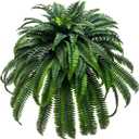 62" Artificial Boston Fern Plant with 128 Stems - Realistic Faux Greenery for Indoor, Low Light Areas & Shaded Porch, Non-Toxic Plastic Ferns for Home Office Decor