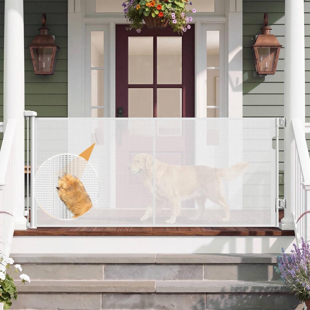 KISKIZ 72" Wide Reinforced Retractable Dog Gate Long Baby Gate, White