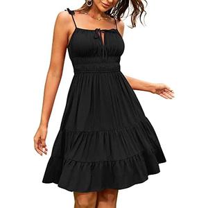 ZAFUL Womens Summer Spaghetti Strap Mini Dress Square Neck Sleeveless Smocked Waist Tiered Flowy Sundresses (Size M)