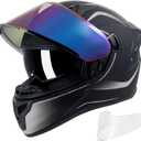 Full Face Motorcycle Helmets for Men Women, DOT, Matte Black Silver, M