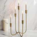 Candelabra for 5 Taper Candles Hand-Forged Candle Holder with Elegant Vintage Finish Decorative Centerpiece for Dining Room, Living Room or Mantel Decor Brass Color-Straight