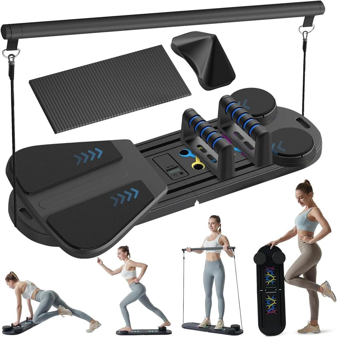 Pilates Reformer Set - Pilates Board for Home Workout, All in One Pilates Equipment with Timer, Home Pilates Machine Kit, Exercise Board, Ab Core Trainer, Core Workout Equipment (Black)