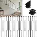 30 Pack 44" Wrought Iron Staircases Balusters, 1/2" Rectangular Stair Spindles, 15 Straight and 15 Single Rectangle, Hollow Stair with 60 Baluster Shoes for Staircases, Hallways and Backyard Fences
