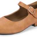 Hehainom Girls Dress Shoes Mary Jane Ballet Flats Little Big Kids Flower Girl Low Heels School Wedding Party Shoes (Camelpu), Size 2