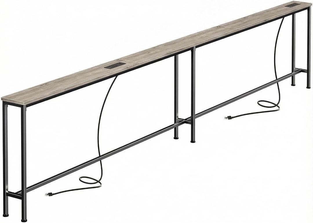 SUPERJARE Sofa Table with 2 Power Outlets and USB-C Ports, 5.9 Inch Narrow Console Table with Storage, Extra-Long, for Entryway Hallway Couch Behind Sofa, Small Spaces (Oak, 5.9"D x 110.2"W x 29.7"H)