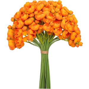 Meldel 32pcs Ranunculus Artificial Flower, Faux Silk Mini Orange Ranunculus Flowers for DIY Bouquet, Bulk Fake Peony Wedding Filler Flowers for Centerpieces Arrangements Bridal Shower Decorations