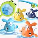 Magnet Fishing Game Bath Baby Toy for 1-3 4-8 Year Old Toddler Boys Girls,Gifts for Kid,Baby Bathtub Water Shower Pool Toys 18 Months+,4 Swimming Wind-up Whale&1 Fishing Pole&1 Net