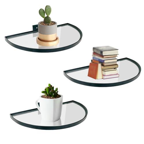 Cityelf Floating Shelves Wall Mounted Wall Decor Iron Glass Hanging Shelf Home Decor Set of 3 Display Ledge Shelves for Living Room Bedroom Office-Black