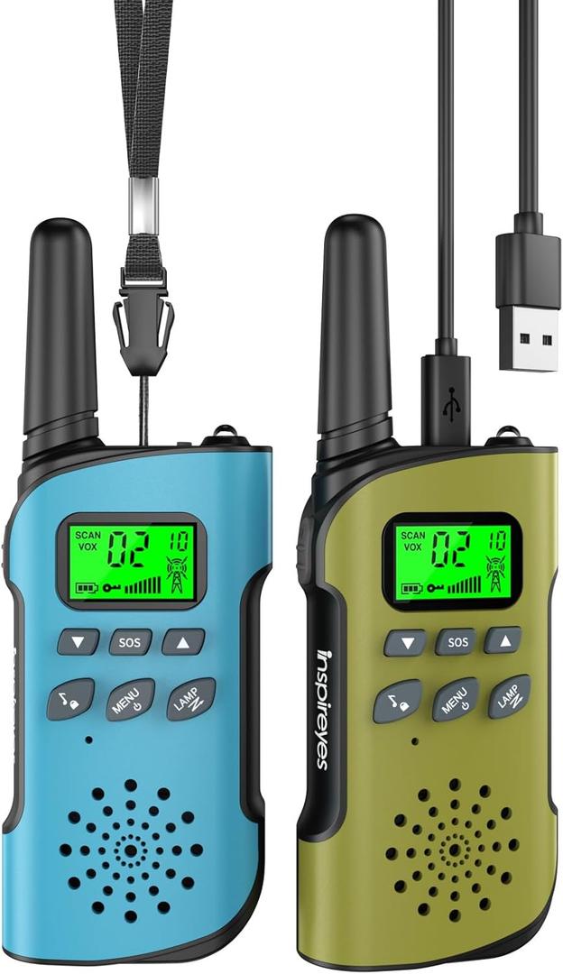 Inspireyes Walkie Talkies for Kids, Rechargeable Long Range 2 Pack, Kids Toys for Boys Girls Ages 3-12, 2 Way Radio Toy, Outdoor Adventure Toys, Camping Hiking Gear, Birthday Gifts for Kids