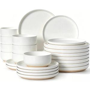 Plates and Bowls Sets, Scratch Resistant Dinnerware Sets for 8, 24 Pieces Porcelain Ceramic Dishware Dishes Set, Modern Stoneware Kitchen Dinner Set, Microwave and Dishwasher Safe, Cream White