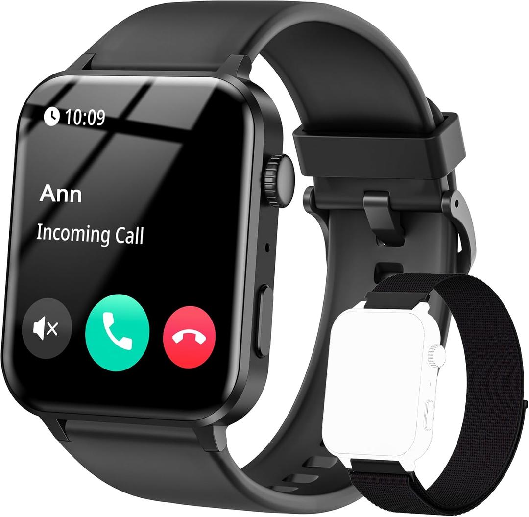 IOWODO Smart Watch for Men Women - 1.85''HD Screen with Make and Answer Calls, with AI Voice Assistant, SpO2/Heart Rate/Sleep Monitor, 100+ Sports Modes, Smartwatch for Android and iOS (2 Straps) (R30Pro Black)