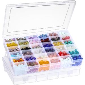 2 Pack 36 Grids Clear Plastic Organizer Box with Adjustable Dividers, Small Craft Organizers and Storage, Compartment Container for Bead, Nail, Jewelry, Art, DIY Crafts, Fishing Tackle, Small Items