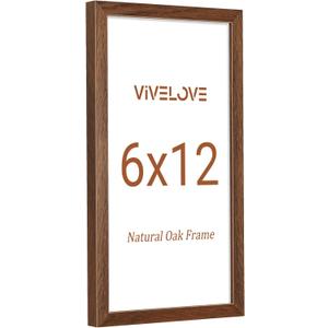 Vivelove 6x12 Picture Frame, High-End Natural Oak 6 x 12 Wooden Frame with Tempered Glass, 6x12 Wood Photo Frame for Wall, Wall Hook Included for Art Photo and Prints, Walnut