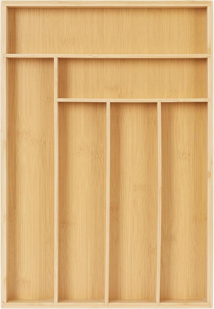 Silverware Organizer Kitchen Drawer Organizer Utensil Organizer Bamboo Silverware Holder Cutlery Organizer in Drawer Flatware Organizer Tray(6 slots, Natural