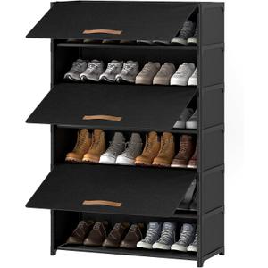 UNITSTAGE Shoe Rack, 7 Tier Shoe Storage Cabinet with Door 28 Pair Plastic Shoe Shelves Organizer for Closet, Entryway, Hallway, Bedroom, Black UNITSTAGE Shoe Rack, 7 Tier Shoe Storage Cabinet with Door 28 Pair Plastic Shoe Shelves Organizer for Closet, Entryway, Hallway, Bedroom, Black