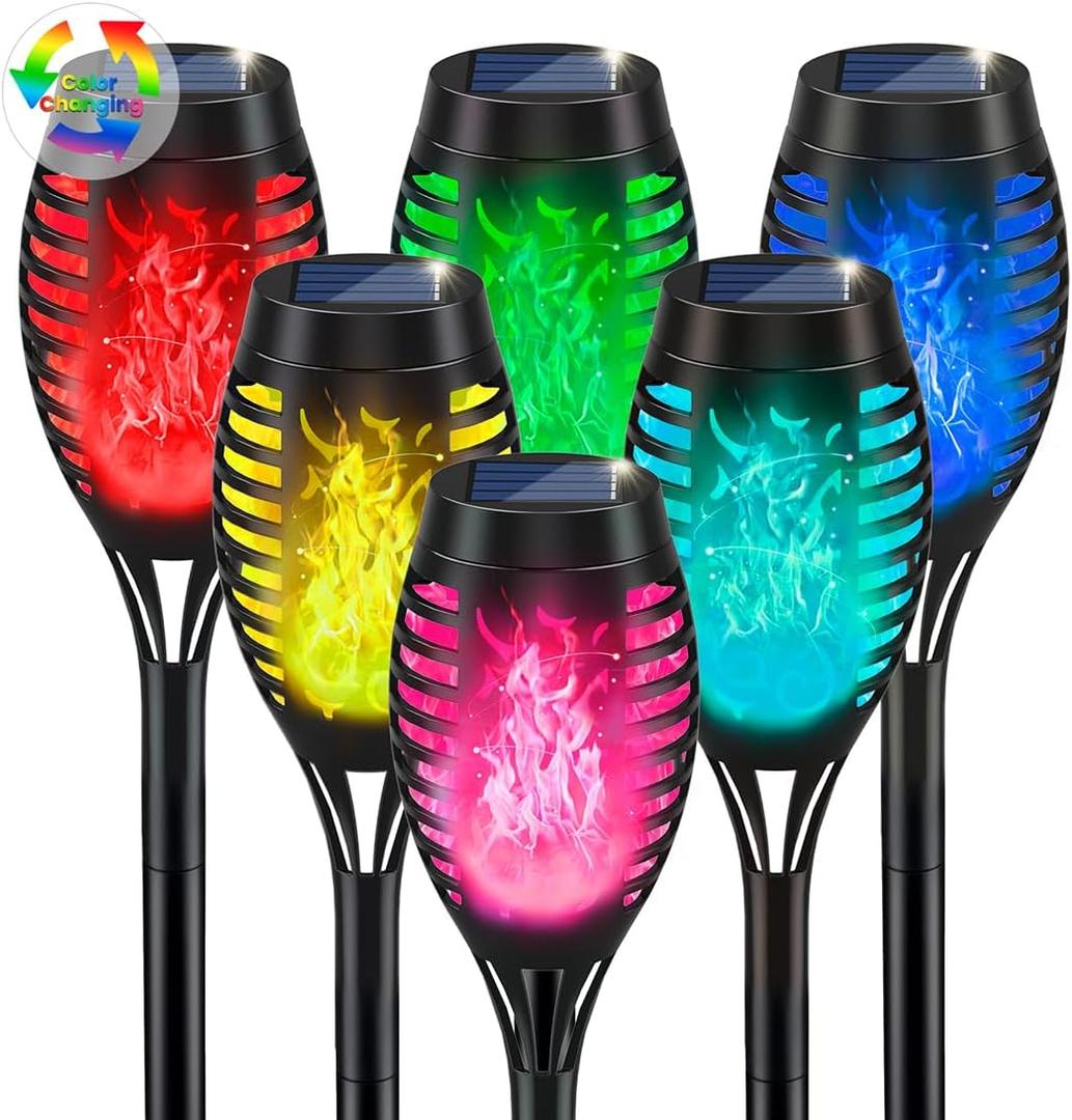 IkeeRuic Christmas Decorations Outdoor, Multicolor Solar Christmas Lights Outdoor with Flickering Flame, Solar Torch Light for Xmas Decor, Solar Powered Outside Lighting Waterproof for Yard Pathway