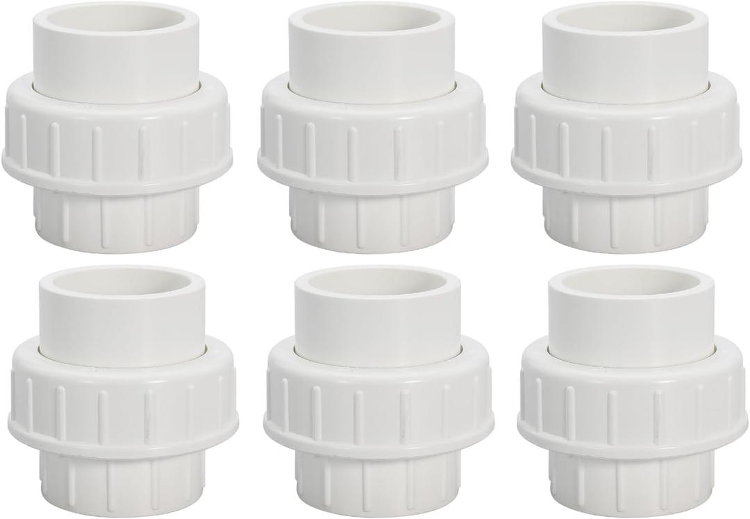 1-1/2" PVC Union Coupling Pipe Fitting PVC Adapter Schedule 40, EPDM O-Ring, 1-1/2 inch Slip Coupling Fitting (Socket x Socket), 6 Pack, White