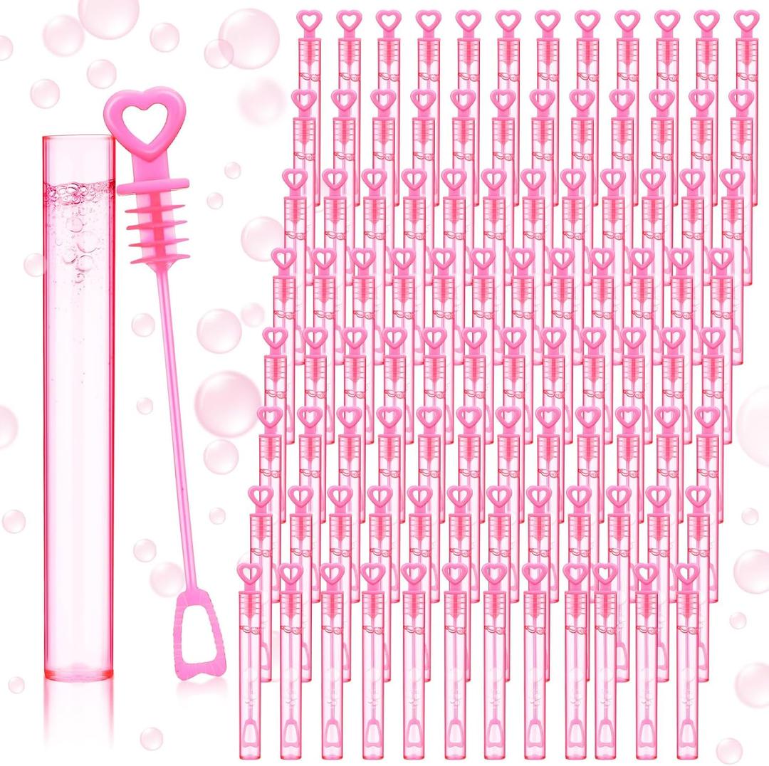 150 Pcs Bubble Wands Bulk for Wedding Party Mini Heart Wand with Bubble Solution for Wedding Bridal Showers Valentine Anniversary Graduation Birthday Supplies (Pink,Single Heart)