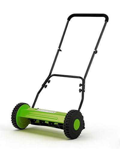 Garvee 16" Push Reel Lawn Mower, 5-Blade Manual Walk-Behind Lawn Mower with Adjustable Cutting Height, Compact Push Mower for Small Yards, Green