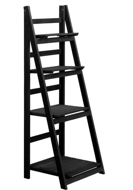 Fionafurn Wooden 4-Tier Ladder Shelf Foldable Bookshelf Plant Stand Display Shelf, Black 17x44