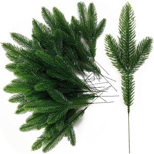 TIHOOD 25PCS 10 Inches Artificial Pine Branches Garland Green Plants Needles Fake Greenery Picks for DIY Wreath Christmas Embellishing and Home Garden Decoration