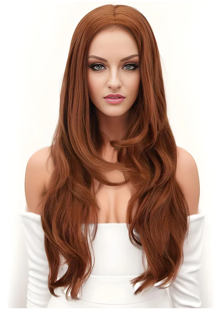 PARTY ZONE Red Long Hair Resistant Scarlet Witch Wanda Maximoff Cosplay Wigs For Women Heat Resistant Fiber Middle Part Wig Curly Wavy Wigs Natural Looking Synthetic Heat Resistant Fiber Wig Party