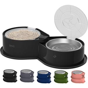 Stainless Steel Dog Bowl Set with Lids, 304 Metal Dual Food & Water Bowls for Dogs & Cats, Foldable Pet Feeder with Cover Keeps Food Fresh, Anti-Skid Dog Dish for Small/Medium/Large Pets (Black)