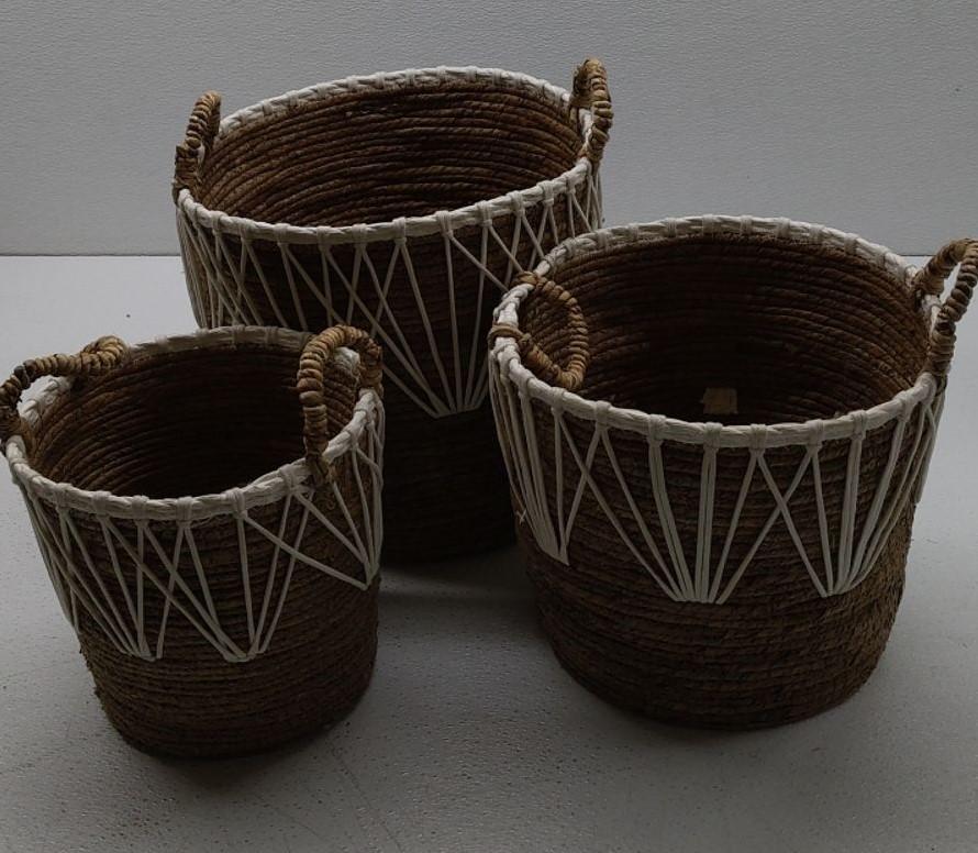 Set of 3 Rattan Planter Basket Plastic Liner Home Indoor Plant Baskets for Succulents Decorative 