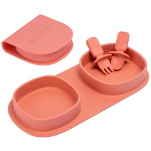 Silicone Foldable Novelty Dinner Plates, Baby Plates Travel Essential with Forks and Spoons, Microwave & Dishwasher Safe, Watermelon