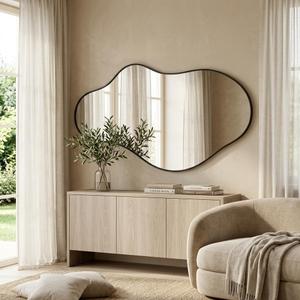Irregular Wall Mirror 22"x40" Black Abstract Asymmetrical Mirrors for Wall, Decorative Wavy Mirror for Entryway, Bedroom, Cloakroom, Living Room, Aluminum Alloy Frame