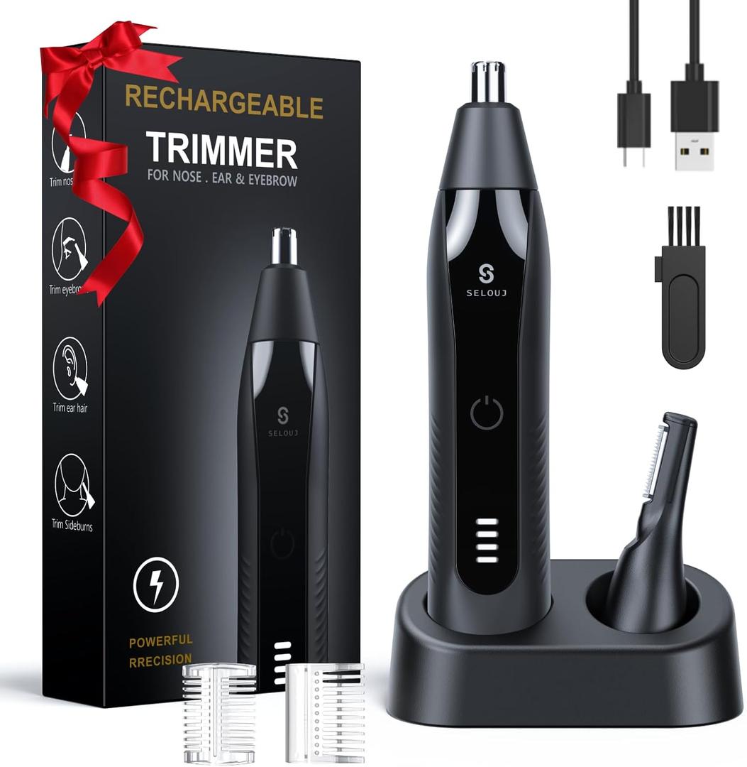 Ear and Nose Hair Trimmer for Men, 2026 Professional Painless USB Rechargeable Eyebrow & Facial Electric Hair Trimmer for Men Women, Powerful Motor, Dual Edge Blades, IPX7 Waterproof Easy Clean (Black)